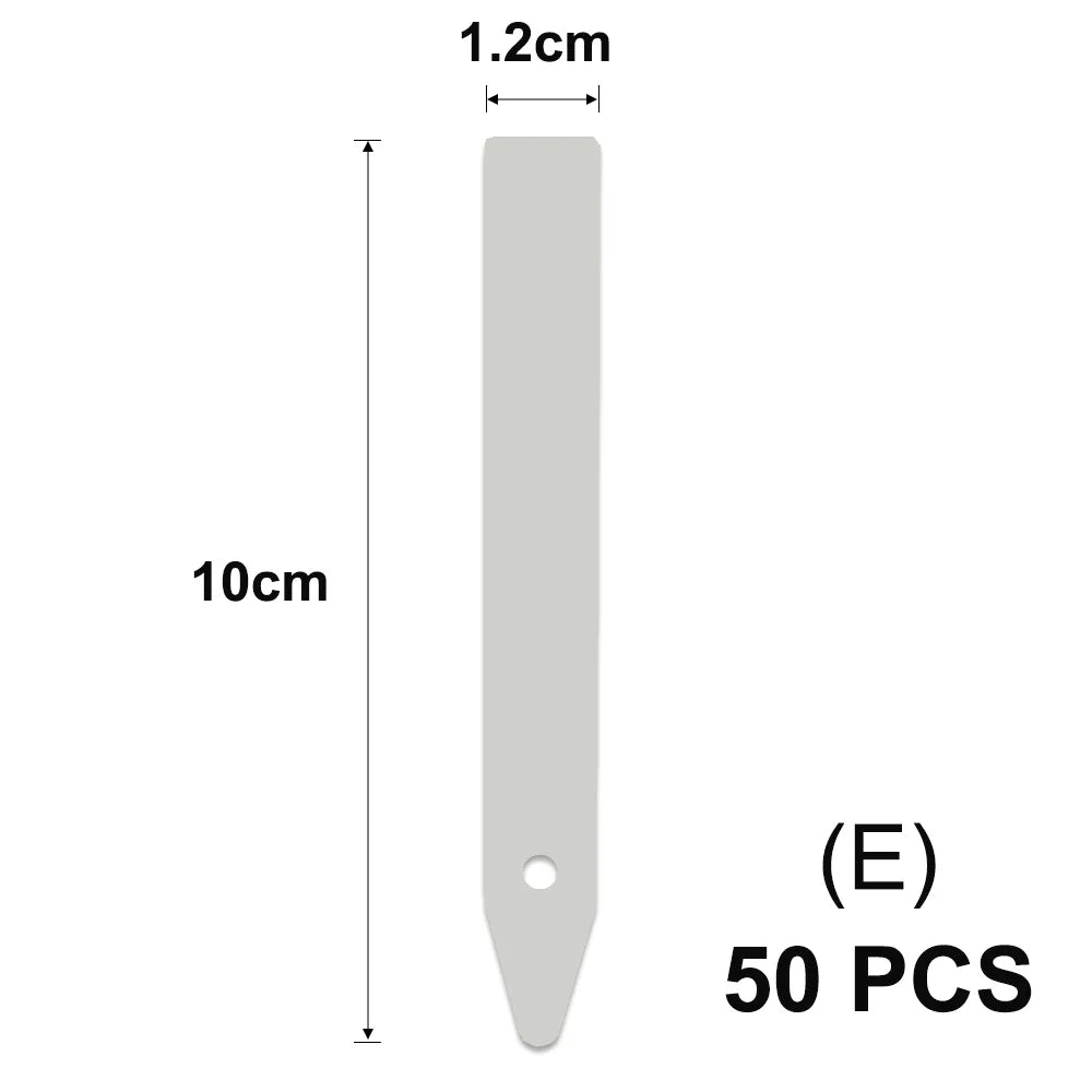 A vertical, light gray T-shaped plant marker with a 10cm length and 1.2cm width.