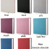 Präsentation verschiedener bunter Leinen-Fotobücher mit Selbstklebefolien in Beige, Schwarz, Grau, Lila, Rosa und Hellblau