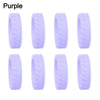 Purple silicone luggage wheel protectors in an 8-pack.
