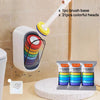 Support de brosse à toilette mural avec un support blanc et 21 têtes de brosses colorées.