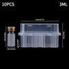 A clear plastic peptide storage case with a separate glass vial, measuring 6.9cm long and 4cm high.