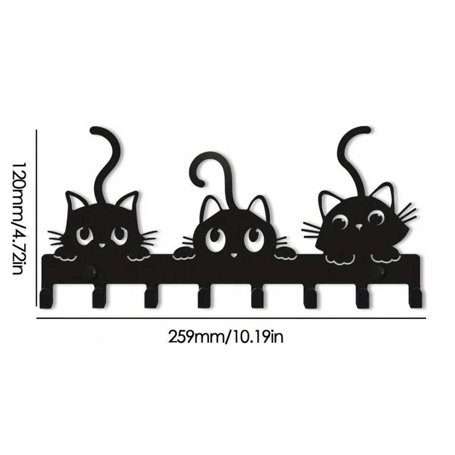 Black decorative metal key holder rack with hooks for keys and accessories