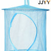 Light blue multi-layer mesh hanging storage organizer with a circular opening