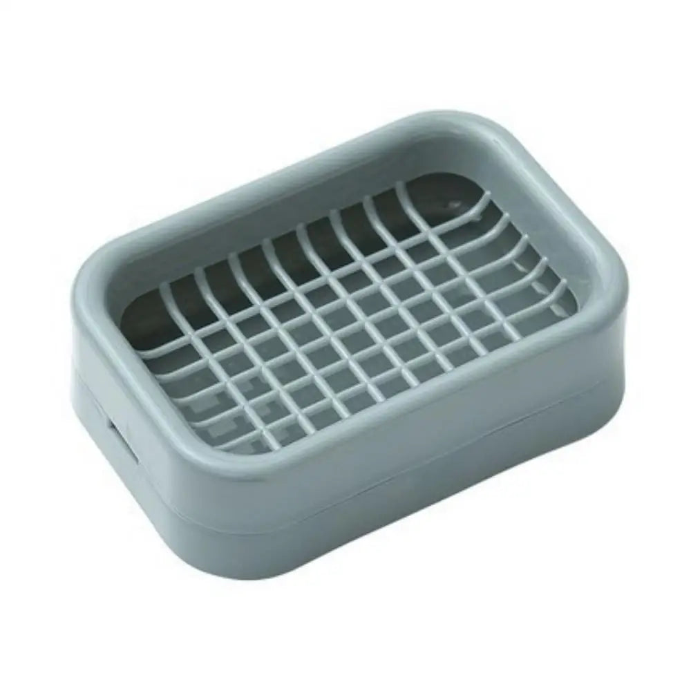 A gray double layer drain soap dish with a grid pattern for draining water.