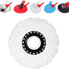 A set of five replacement microfiber spin mop heads in various colors including white, red, blue, and black.