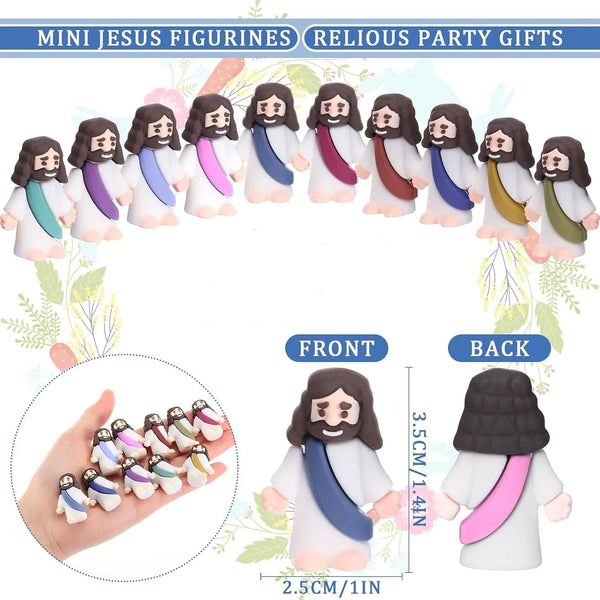 A set of mini Jesus figurines in various colors and styles for religious party gifts
