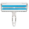 A white manual pet hair remover roller with blue bristles and a plastic handle.