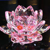 Pink crystal lotus flower tabletop decor with multiple layers of faceted stones
