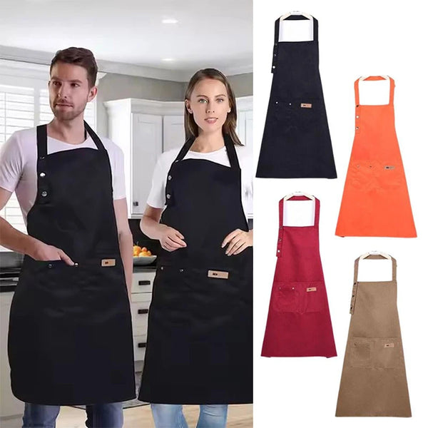 A set of black, red, and olive green waterproof oil-proof aprons displayed on a white background.