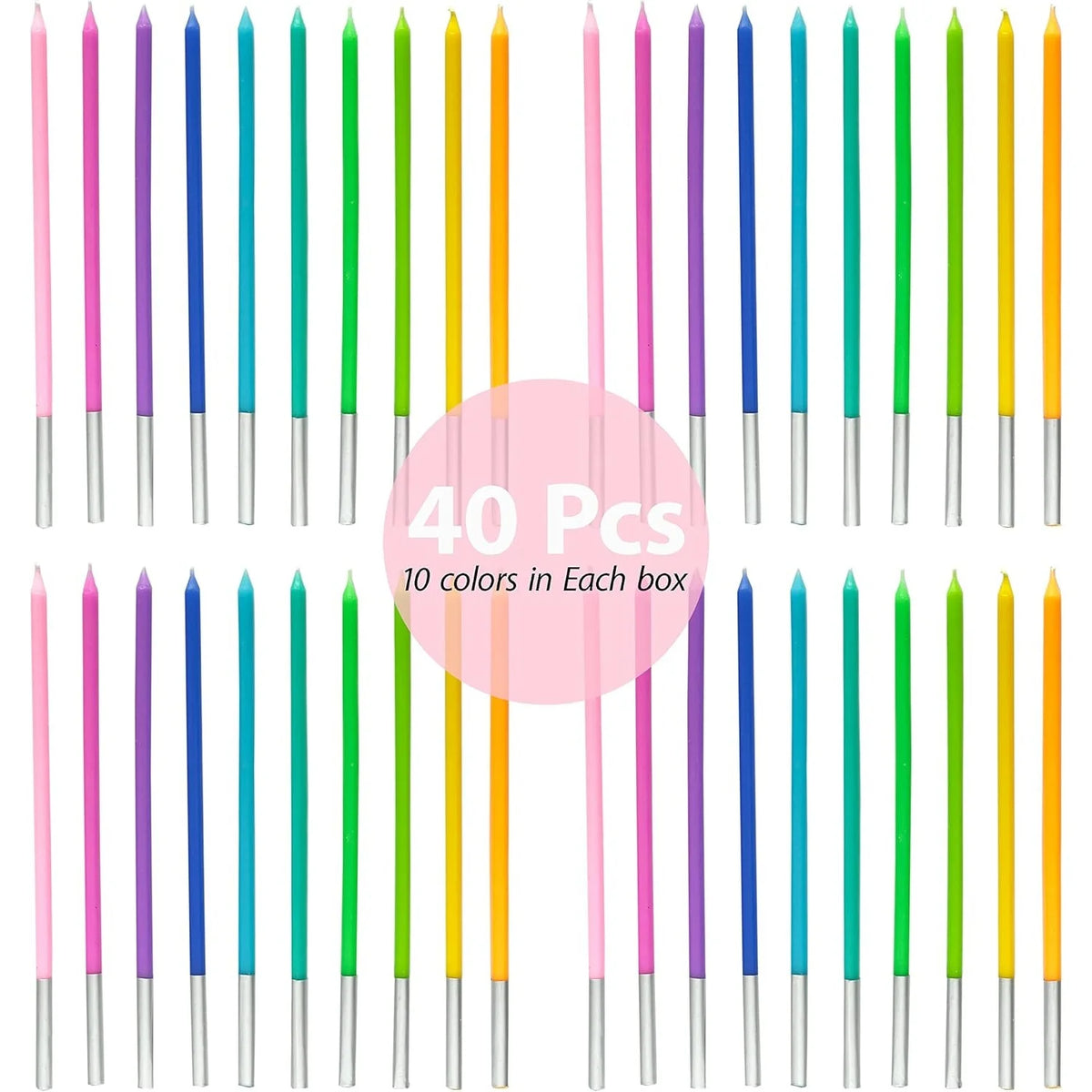 Ein Set von 40 dekorativen Spiral-Geburtstagskerzen in verschiedenen Farben wie rosa, blau, grün und gelb.