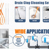 A set of nine drain clog cleaning tools including a snake, brushes, and cleaning tools for various plumbing applications.