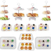 A display of various fruits and candies arranged on a multi-use plastic dessert stand.