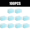 A pack of 100 pieces of light blue disposable microfiber duster refills.