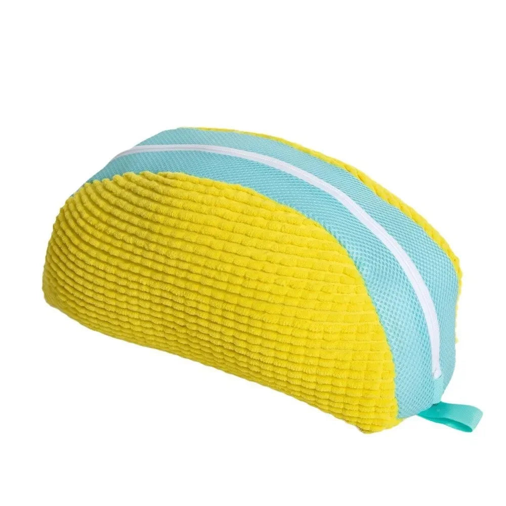 Yellow and light blue multi-use shoe cleaning set with brushes and storage bag