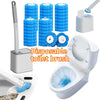 Disposable toilet brush refills with long handle and wall mount shown in various forms.