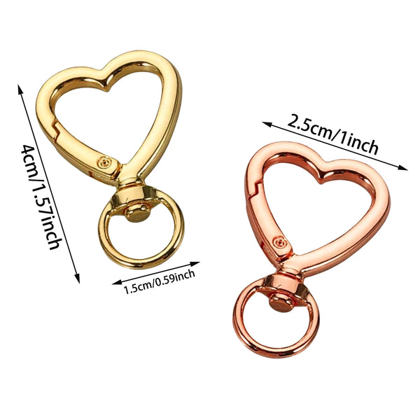 Gold and rose gold heart-shaped spring hook keychain set with measurement lines