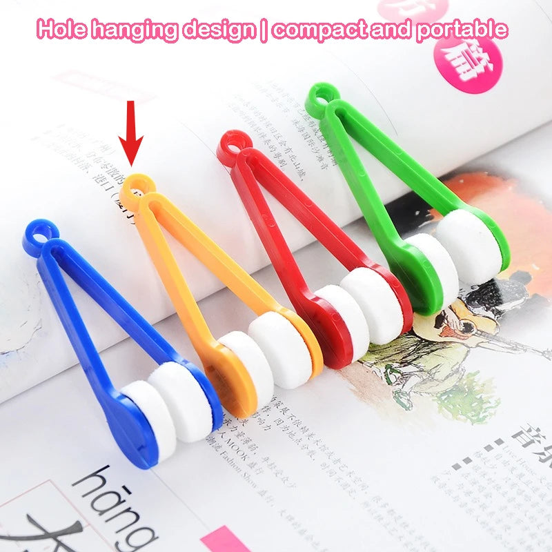 A set of colorful hole hanging eyeglass cleaning tools with elastic loops shown on a white background.