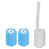 Un ensemble de brosses de toilette jetables murales bleu clair et blanc.