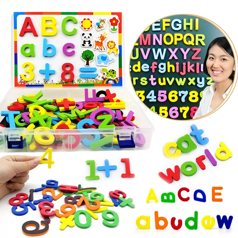 Magnetisches Alphabet-Lernset mit Buchstaben, Zahlen und Wörtern für Kinder.