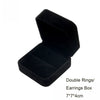 Black velvet double rings and earrings box with dimensions 7x7x4cm
