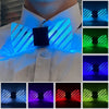 LED light up anime glasses worn on a shirt, showing various colors and patterns.