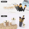 Before and after comparison of cotton ball and swab dispensers with a golden lid
