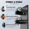 A black wall-mounted hat organizer featuring a rounded bayonet design and a curved button holder for hanging hats.
