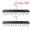 Two black wooden belt and accessory organizers with 14 hooks each