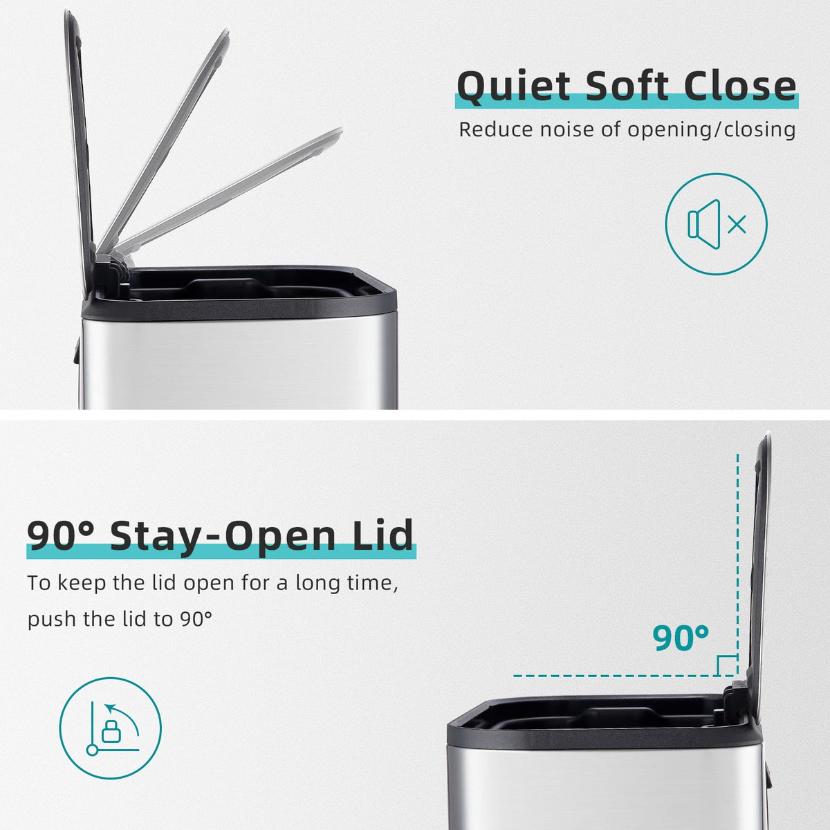 Stainless Steel Kitchen Trash Can with Soft-Close Lid