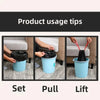 Three methods for using scented drawstring trash bags: Set, Pull, and Lift.
