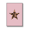 Rosa Leinwand-Wandkunst mit schwarzem Leoparden-Cheetah-Print-Stern-Design.