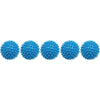 A row of nine blue reusable laundry balls for clothes and machines