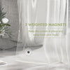 Crystal clear shower curtain with weighted magnets keeping the fabric in place and away from the body
