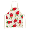 A white linen apron with a repeating pattern of sliced watermelon fruit designs.
