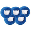 A set of blue silicone balls with white bear-shaped inserts for pet hair and lint removal