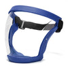 Blue full face anti-splash protective goggles with a clear lens and black strap.