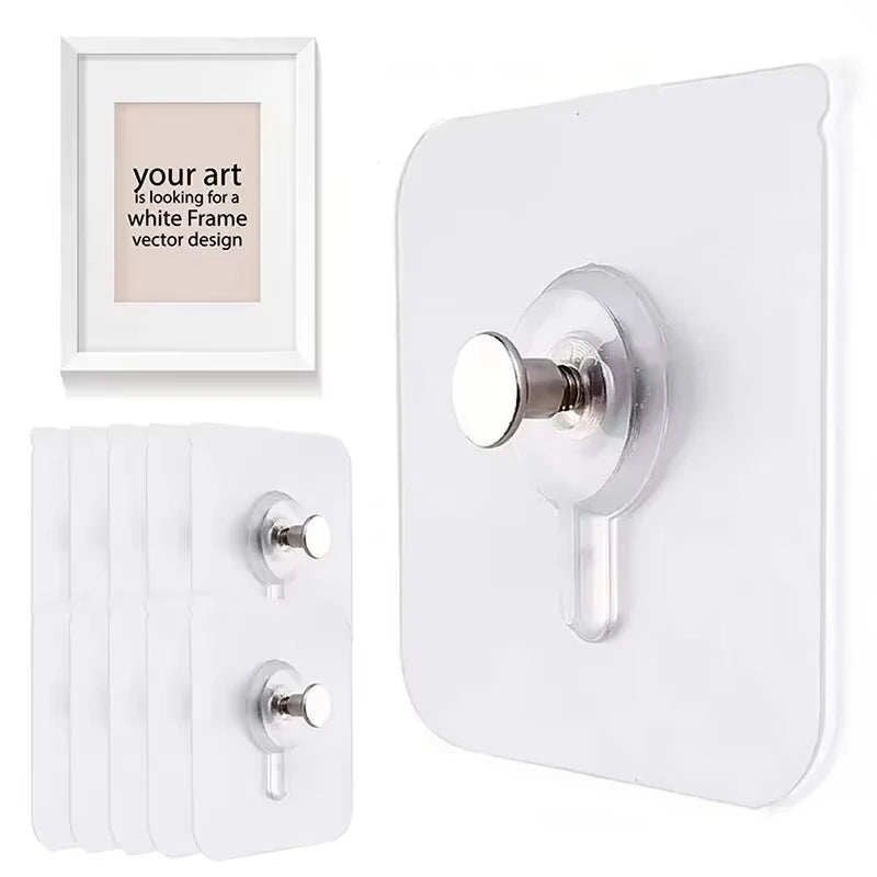 A white adhesive hook for hanging art or pictures on a wall.