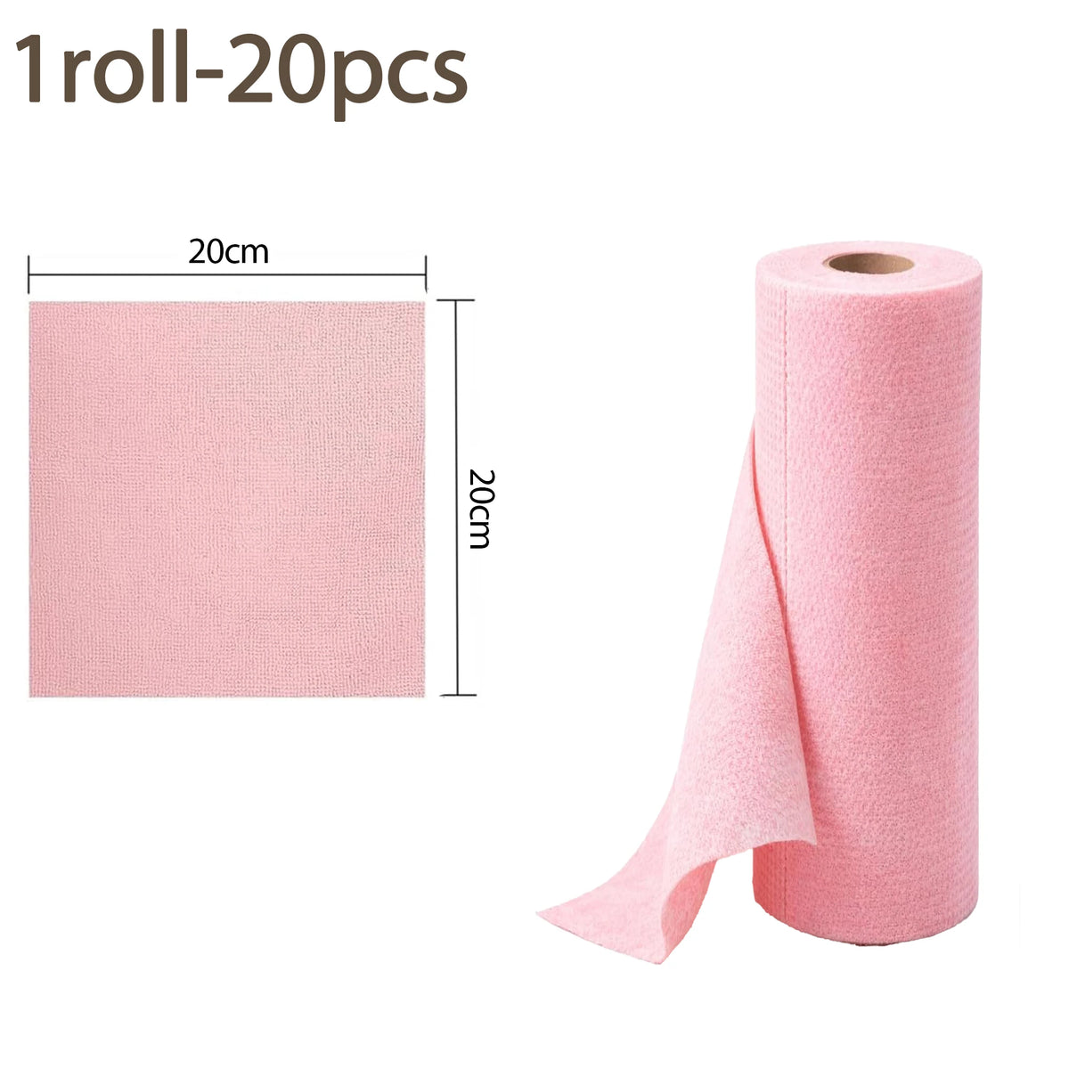 Roll of pink reusable microfiber cleaning cloths, 20cm long.