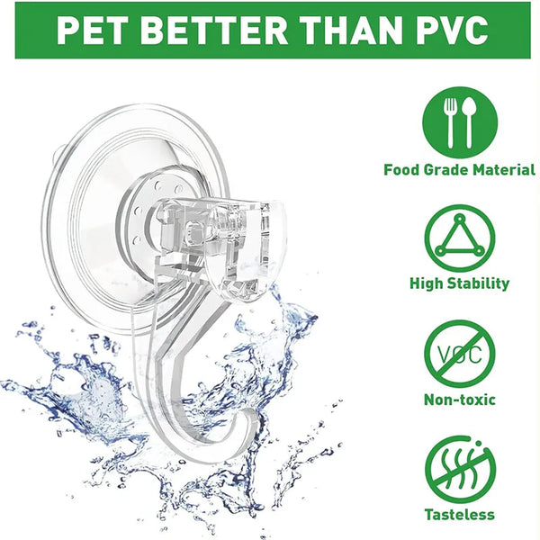 Clear suction cup hooks for shower and window made of food grade material with high stability and non-toxic features