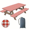 A set of red and white plaid picnic blankets or tablecloths for outdoor use