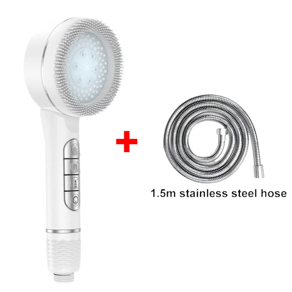 White high pressure shower head and 1.5m stainless steel hose with a plus sign indicating a set.