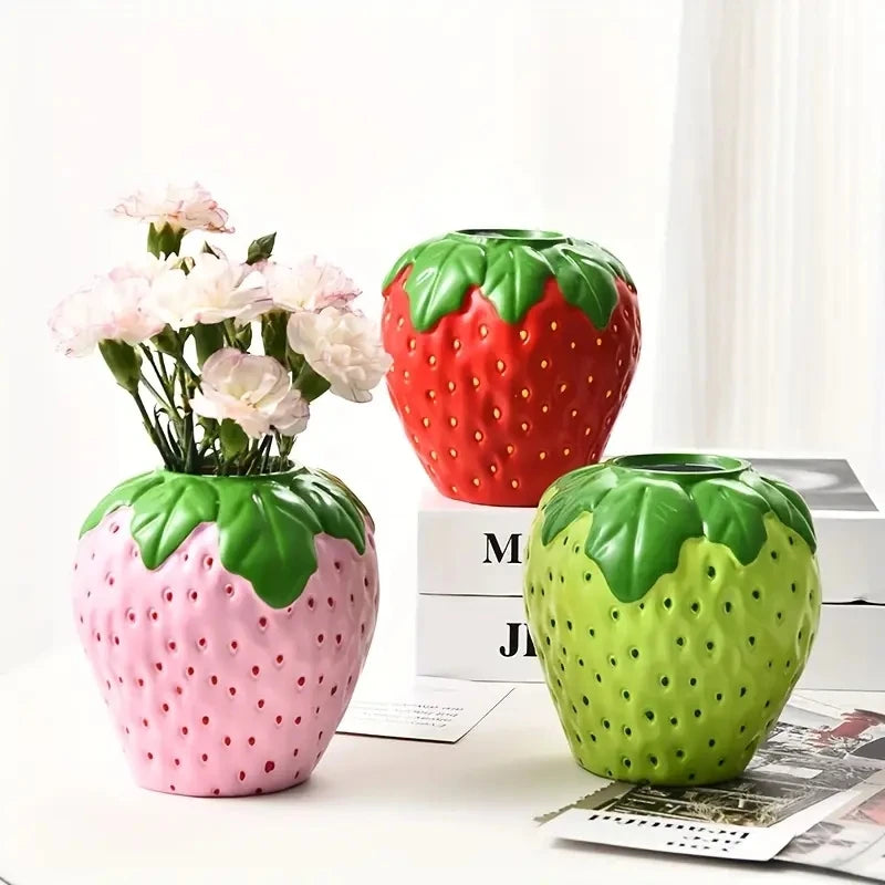 Rosa und grün stachelförmiger Keramik-Blumenvase mit rosa und grünen Blättern
