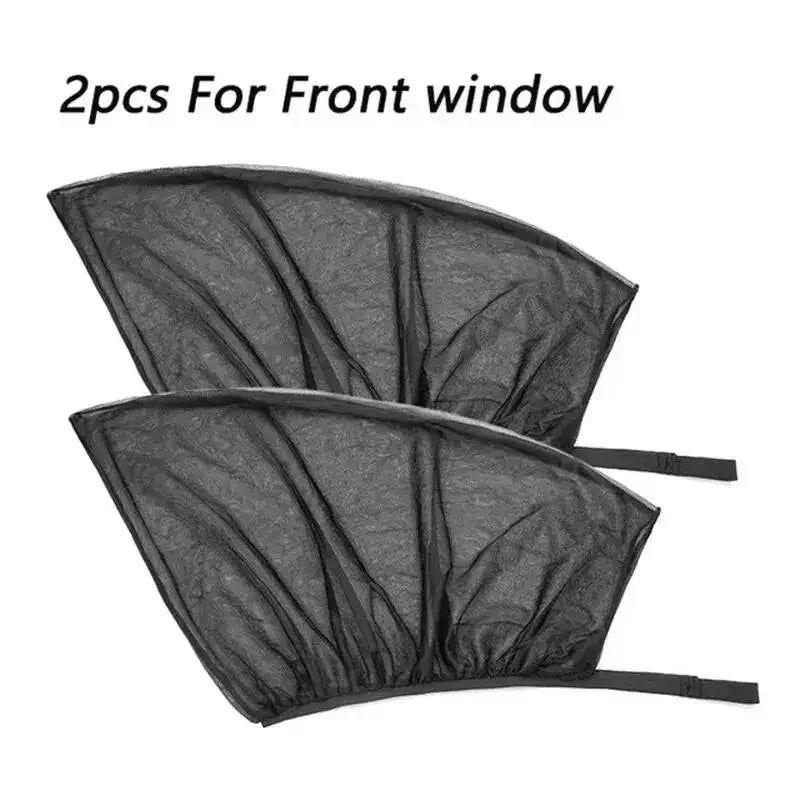 Two black car sunshade umbrellas designed for front window protection