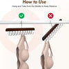 A wooden belt and accessory organizer hanger is shown hanging from a bar, demonstrating how to use it to keep balance.