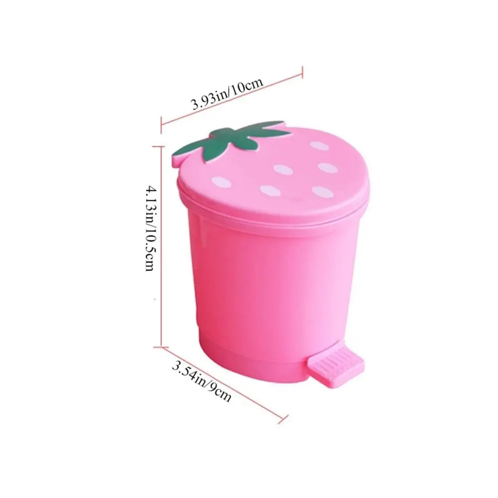 Pink wiederverwendbare Erdbeer-Dekor-Mülleimer mit grünem Blatt oben