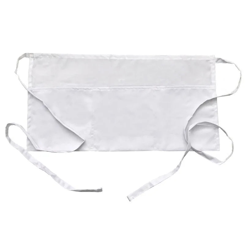 White fashion chef short apron with pockets shown flat