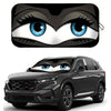 A black SUV with a cartoon cat face design on the windshield.