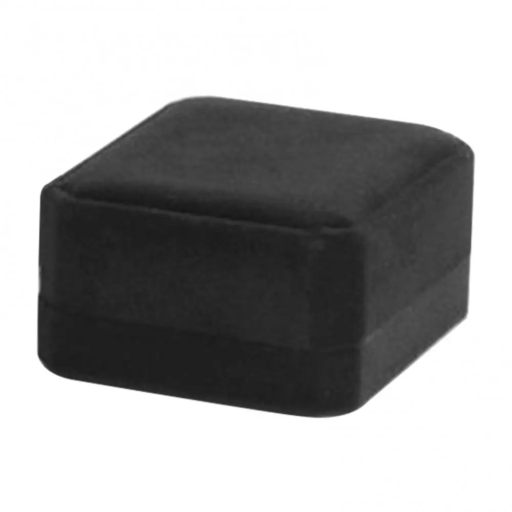 A black velvet jewelry box designed for storing rings, earrings, and necklaces.