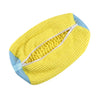 Yellow reusable shoe washing bag with soft yellow bristles and blue trim