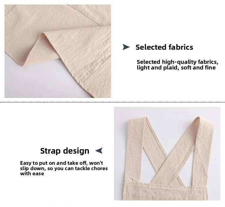 A light beige cotton kitchen apron featuring selected high-quality fabrics and a strap design for easy wear.